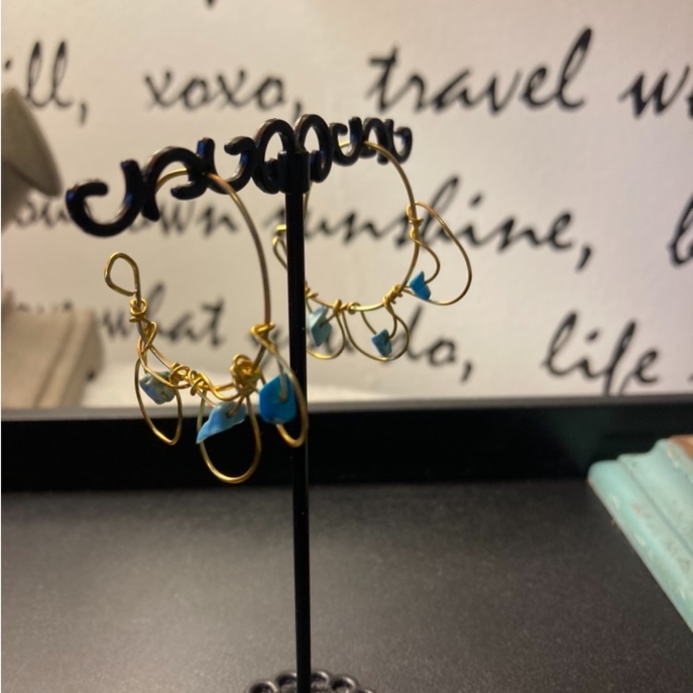 Handcrafted Blue Stone Gold Earrings